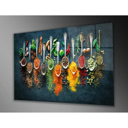 Edzett üveg fali dekoráció, fűszerek, 46x72 cm