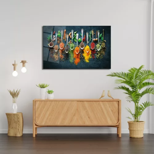 Edzett üveg fali dekoráció, fűszerek, 46x72 cm