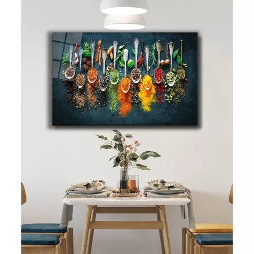 Edzett üveg fali dekoráció, fűszerek, 46x72 cm