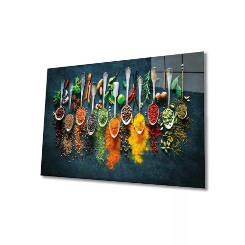 Edzett üveg fali dekoráció, fűszerek, 46x72 cm