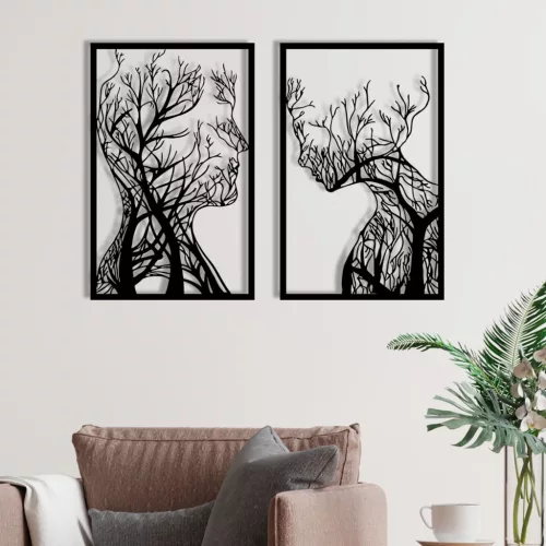 Fém fali dekoráció, twin trees, 2x 40 x 63 cm