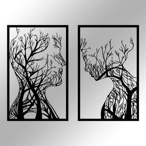 Fém fali dekoráció, twin trees, 2x 40 x 63 cm