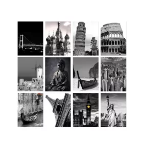 Dekoratív MDF festmény, 12 darab, fekete-fehér