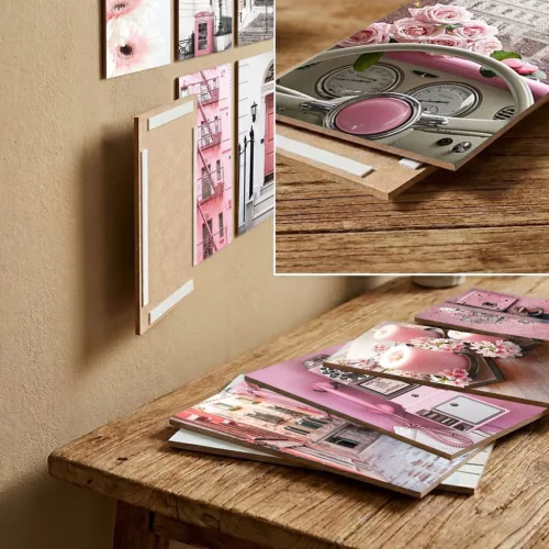 Dekoratív MDF festmény, 12 darab, pink