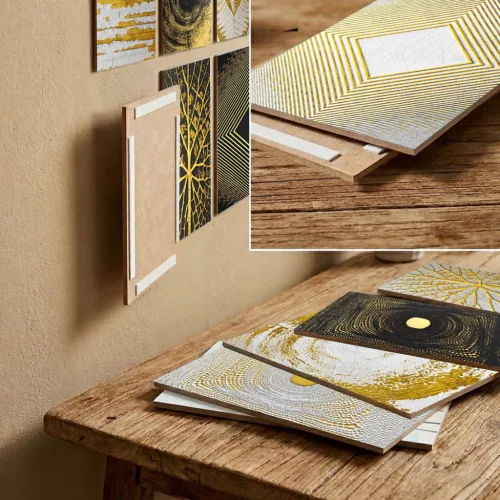 Dekoratív MDF festmény, 12 darab, fekete-arany