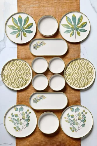 Brunch készlet, 14 darabos, levélmintás