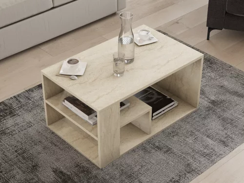 Dohányzóasztal, travertin hatású, 80 x 40 x 50 cm