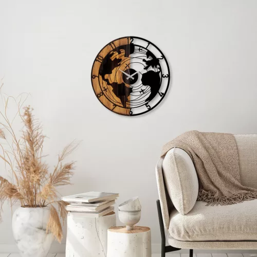 Fali óra világ térkép, dekoratív fa falióra