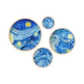 Dekoratív kerek MDF festmény, 4 darab, csillagos éj