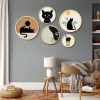 Dekoratív kerek MDF Festmény, 5 Darab, cicák