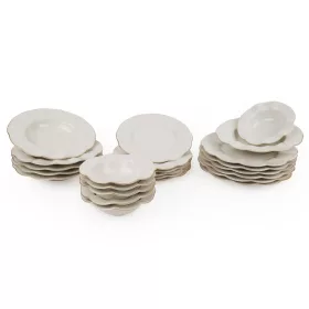 Tányérkészlet porcelán, krém-arany, 24 darabos