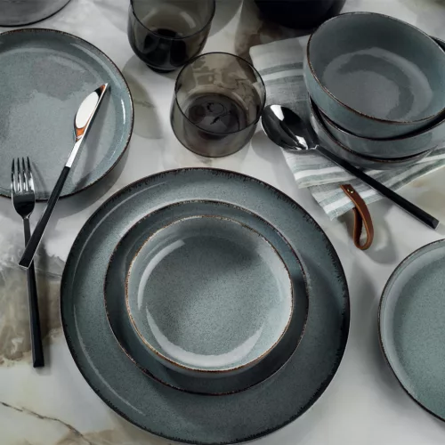 Tányérkészlet porcelán, kék, 24 darabos