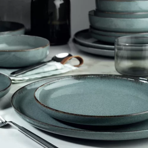 Tányérkészlet porcelán, kék, 24 darabos