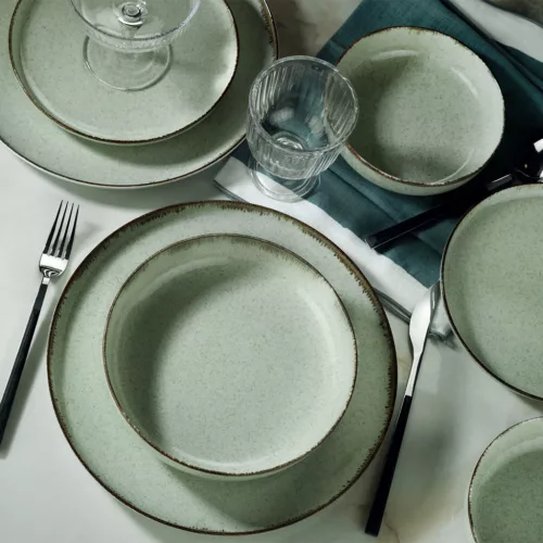 Tányérkészlet porcelán, zöld, 24 darabos