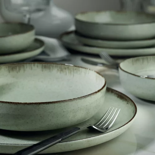 Tányérkészlet porcelán, zöld, 24 darabos