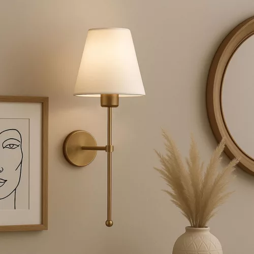 Fali lámpa szövet búrával, réz-bézs