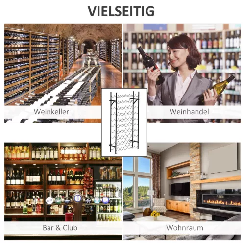 HOMCOM bortartó 60 palack számára, falra szerelhető fém palacktartó, elegáns fekete