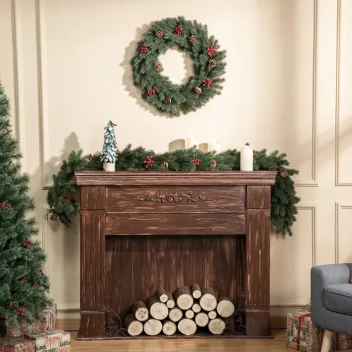 Adventi koszorú, műfenyő ágakkal, ajtódísz, akasztófüllel, Ø60 cm