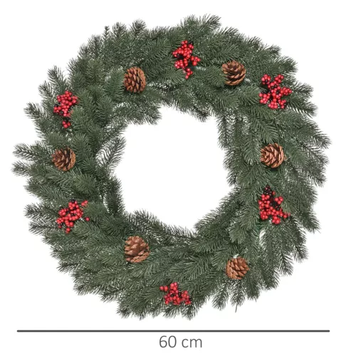 Adventi koszorú, műfenyő ágakkal, ajtódísz, akasztófüllel, Ø60 cm
