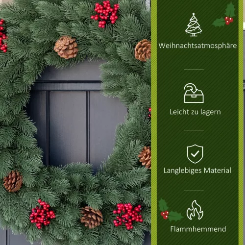 Adventi koszorú, műfenyő ágakkal, ajtódísz, akasztófüllel, Ø60 cm