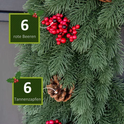 Adventi koszorú, műfenyő ágakkal, ajtódísz, akasztófüllel, Ø60 cm