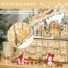 HOMCOM Adventi naptár 24 fiókkal és LED-fényekkel, karácsonyi naptárdoboz ünnepi