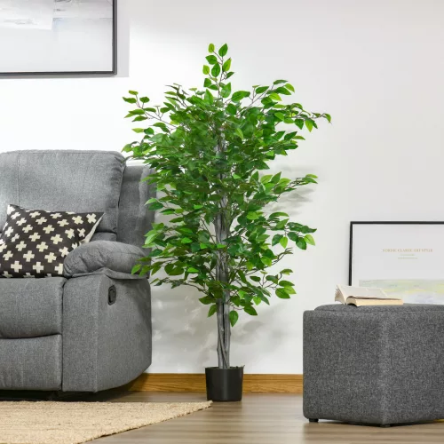 HOMCOM Nagy Műficuszfa 135 cm-es Műnövény, Műanyag Mesterséges Növény Ficus Cserépben,