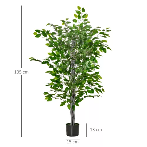 HOMCOM Nagy Műficuszfa 135 cm-es Műnövény, Műanyag Mesterséges Növény Ficus Cserépben,