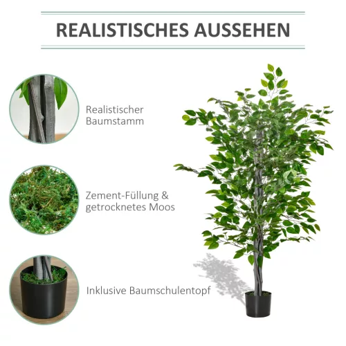 HOMCOM Nagy Műficuszfa 135 cm-es Műnövény, Műanyag Mesterséges Növény Ficus Cserépben,