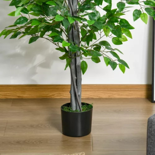 HOMCOM Nagy Műficuszfa 135 cm-es Műnövény, Műanyag Mesterséges Növény Ficus Cserépben,