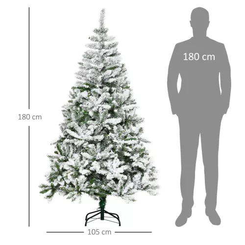 Műfenyő 180 cm műhóval, 750 ágvéggel, összecsukható állvánnyal, beltéri, zöld