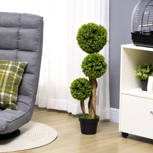HOMCOM Műnövény, 90 cm, Buxus műnövény virágcserépben, UV-védelemmel ellátott műfa,