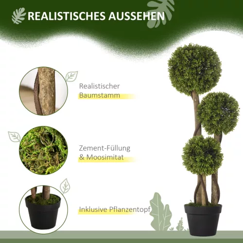 HOMCOM Műnövény, 90 cm, Buxus műnövény virágcserépben, UV-védelemmel ellátott műfa,