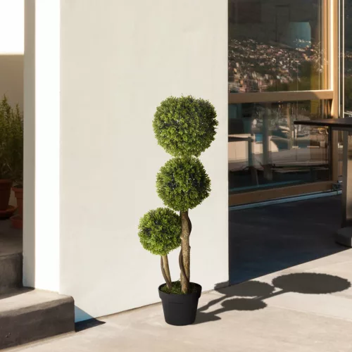 HOMCOM Műnövény, 90 cm, Buxus műnövény virágcserépben, UV-védelemmel ellátott műfa,
