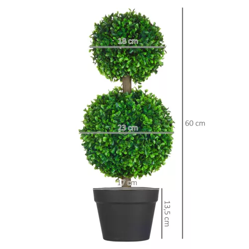 HOMCOM Mesterséges Növények 2 db-os Szett Buxus 60 cm UV-álló Mesterséges Növény Dupla