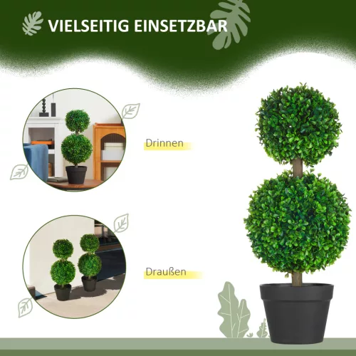HOMCOM Mesterséges Növények 2 db-os Szett Buxus 60 cm UV-álló Mesterséges Növény Dupla