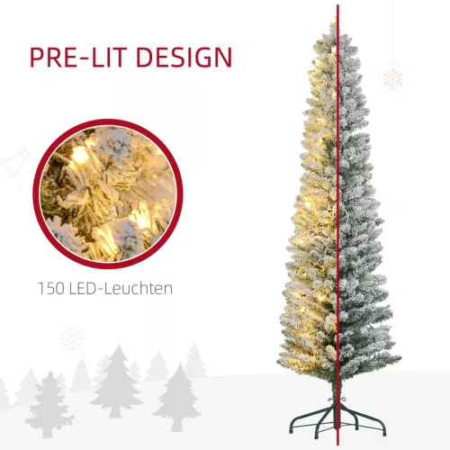 HOMCOM Műfenyő 180 cm magas, 150 LED-fénnyel és 329 ágvéggel, lángálló, ünnepi