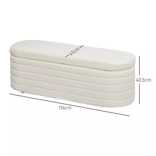 HOMCOM hálószobai ágyvégi pad tárolóval és fa lábakkal, magas stabilitás, Teddy-Fleece, 120