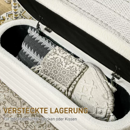 HOMCOM hálószobai ágyvégi pad tárolóval és fa lábakkal, magas stabilitás, Teddy-Fleece, 120