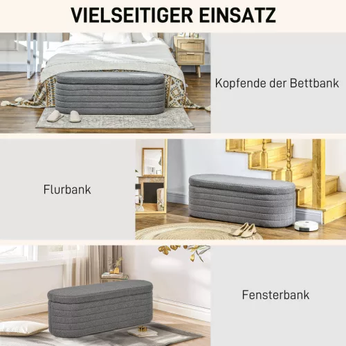 HOMCOM hálószobai ágyvégpad, tárolóval, fa lábakkal, magas stabilitással, Teddy-Fleece