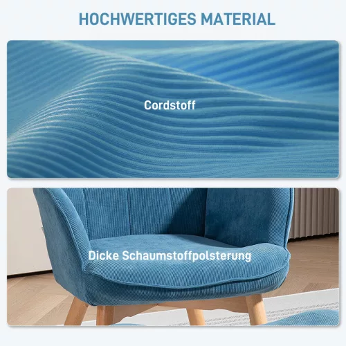 HOMCOM Sessel mit Hocker, Ohrensessel mit Hoher Rückenlehne, Holzbeine, Loungesessel mit getuftetem