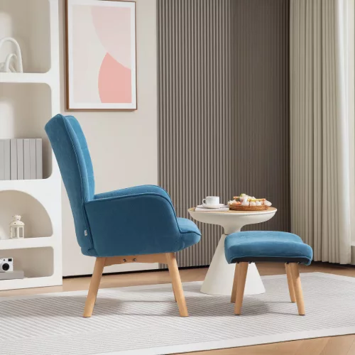 HOMCOM Sessel mit Hocker, Ohrensessel mit Hoher Rückenlehne, Holzbeine, Loungesessel mit getuftetem