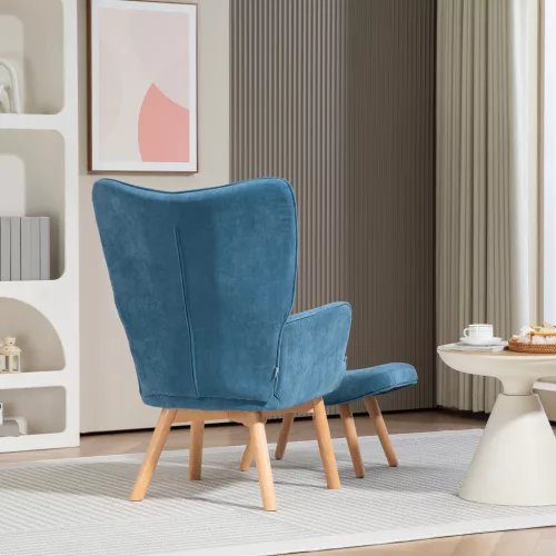 HOMCOM Sessel mit Hocker, Ohrensessel mit Hoher Rückenlehne, Holzbeine, Loungesessel mit getuftetem
