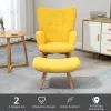 HOMCOM Relaxációs fotel, lounge szék, füles fotel sárga színben, lábtartóval, karosszék fa