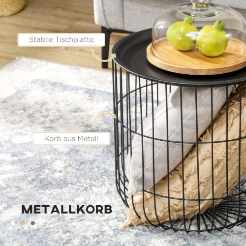 HOMCOM 2 darabos dohányzóasztal és kisasztal szett skandináv dizájnnal, tárolóhellyel, fekete