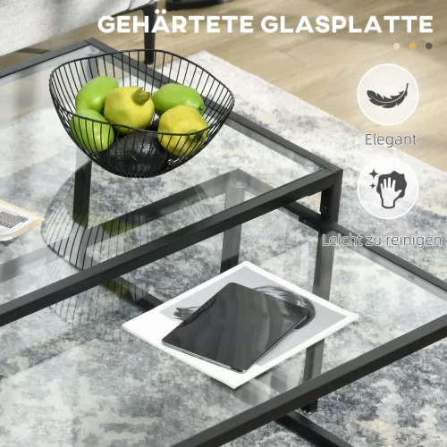 HOMCOM Dohányzóasztal 2 darabos szett Kisasztal Kávézóasztal Fészekasztal Üvegasztal