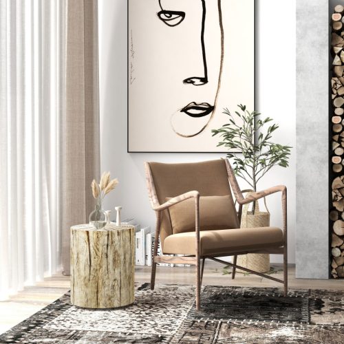 HOMCOM Kisasztal Fatörzs Dizájnnal, Kerek Éjjeliszekrény Kávézóasztal Nappaliba vagy Kertbe,