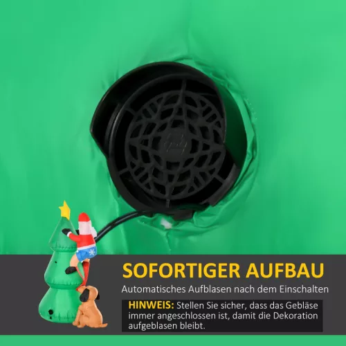 HOMCOM Felfújható Karácsonyfa Mikulással és Kutyával, 180 cm LED Karácsonyi Dekoráció,