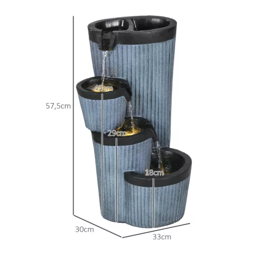 Outsunny Kertikút Napelemes Kaskád Kút LED Világítással 4 Szintes Díszkút Virágládával