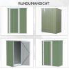 Outsunny Kerti tárolóház kerti faház szerszámtároló ajtóval kültéri acél Zöld 142 x 84 x